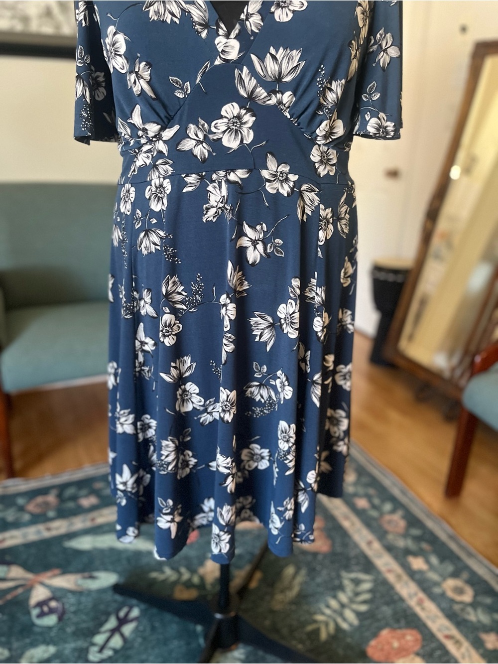torrid Navy Floral V-Neck Fit-and-Flare Dress